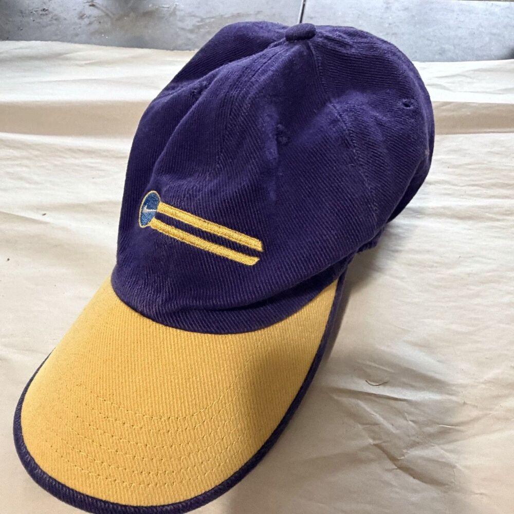 Vintage 90s Nike Purple Yellow Embroidered Swoosh Logo Cotton Snapback Hat Cap